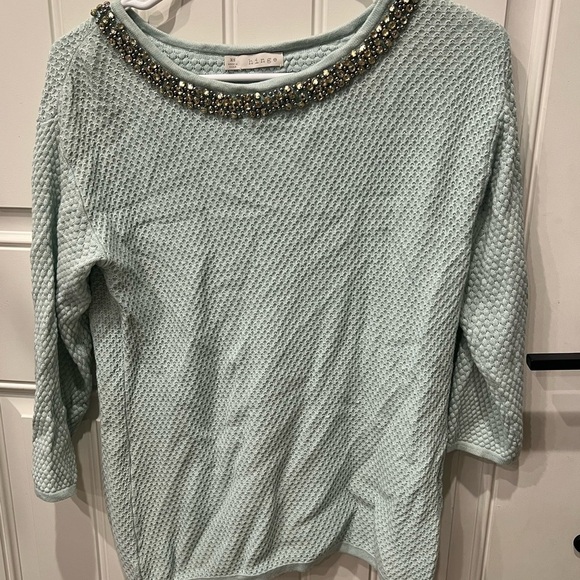 Hinge Small Light Blue Sweater with Embellished Collar (flawed missing 2 beads) - Picture 4 of 11